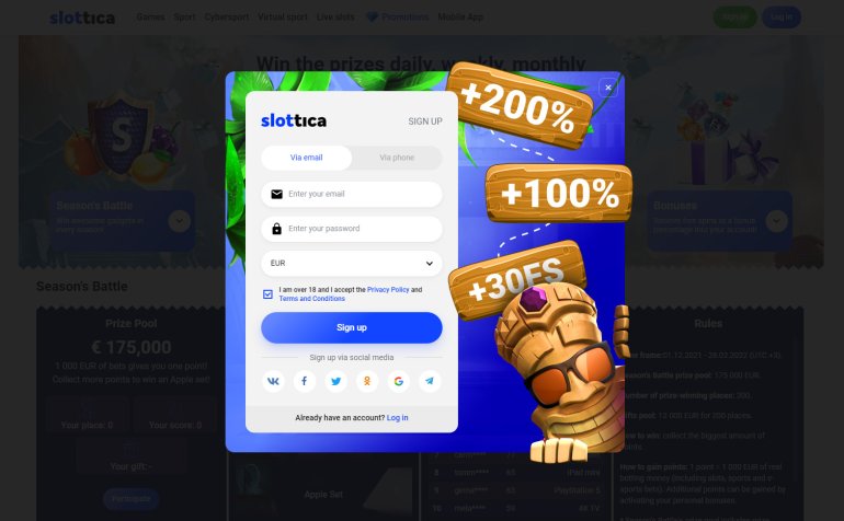 Registrierung im Slottica Casino