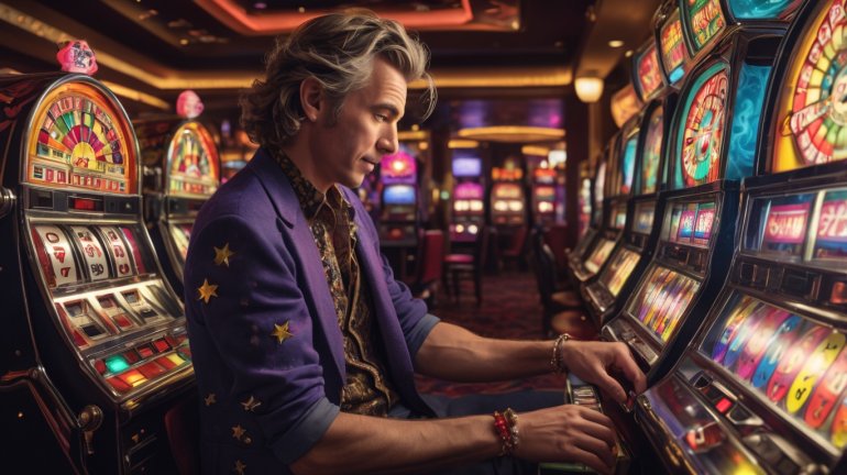 ein Glücksspieler, der Spielautomaten spielt