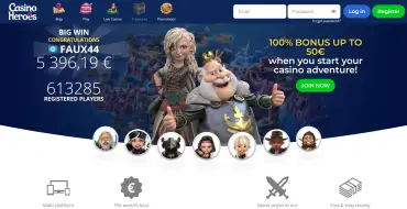 100% up to 50€ on your first deposit at Heroes Casino: Helden Online Kasino