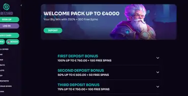 Up to €/$4,000 and 350 free spins on your first four deposits at Betzard: Betzard Online Kasino