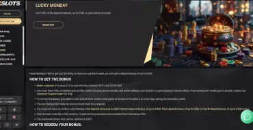 Bonus 100% up to €300 every Monday at 1xSlots: Boni bei 1xSlots