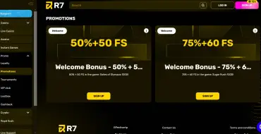 Enhanced first deposit bonus: up to 250 € + 60 FS at R7 online casino: R7 Online-Kasino