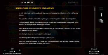 64 Gold Coins Hold and Win: Regeln
