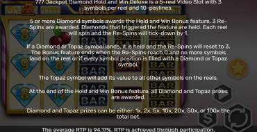 777 Jackpot Diamond Hold and Win Deluxe: Regeln