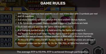 777 Jackpot Diamond Hold and Win: Regeln