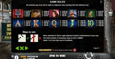 Curse of the Werewolf: Megaways: Auszahlungstabelle