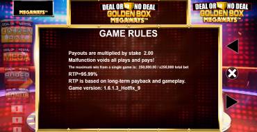 Deal or No Deal: Golden Box Megaways: Regeln