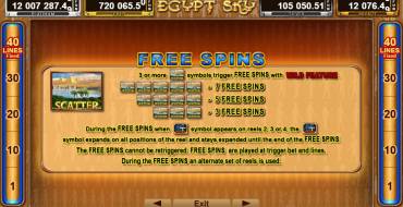 Egypt Sky Egypt Quest: Gratisdrehs und/oder Neudrehungen