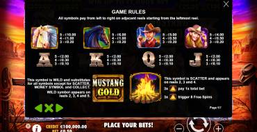 Mustang Gold: Auszahlungstabelle
