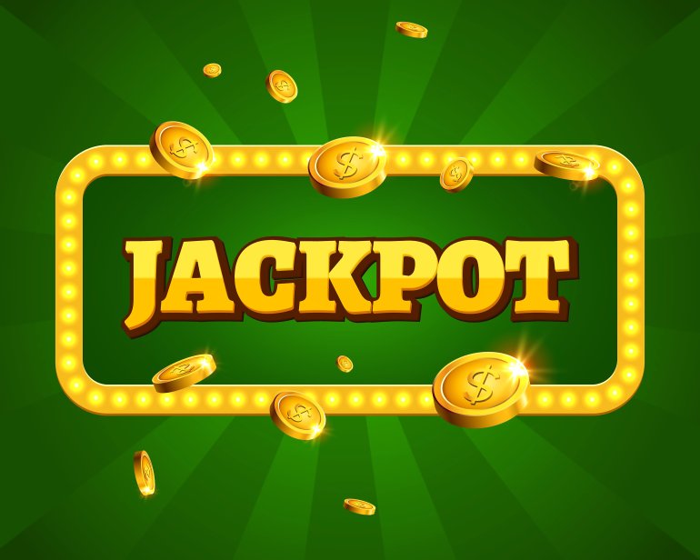 Jackpot-Zeichen umgeben von Münzen auf grünem Hintergrund