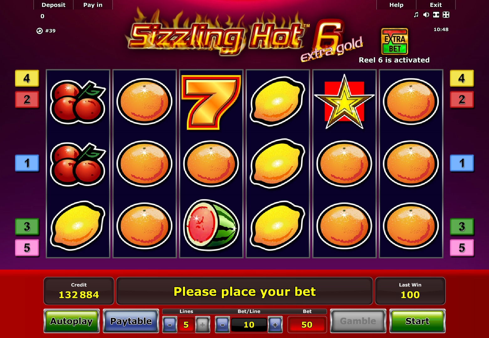 Sizzling Hot 6 Extra Gold von Novomatic